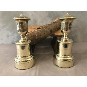 Pair Of Antique Brass Andirons From The 19th Century.
