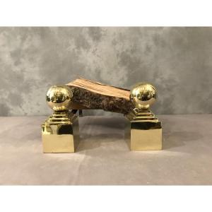 Pair Of 19th Century Brass And Iron Andirons 
