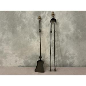 Antique Iron And Bronze Fireplace Set From The 19th Century 
