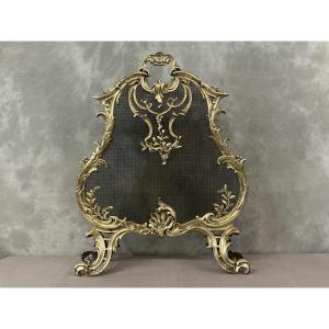 19th Century Polished Bronze Fireplace Screen In The Louis XV Style 
