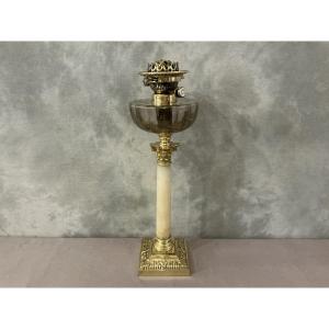 19th-century Bronze And Alabaster Oil Lamp Base