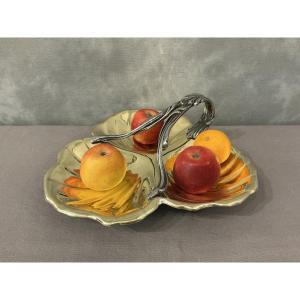 Decorative Silver-plated Metal Basket In The Shape Of A Clover, Dating From The Late 19th Century 