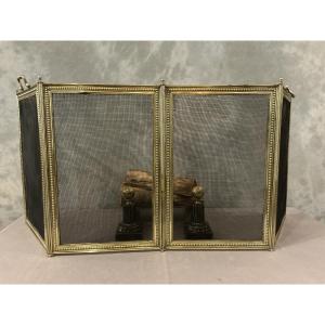 Antique 19th-century Brass Fireplace Screen In The Louis XVI Style