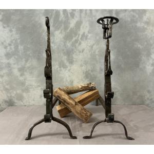Pair Of 17th-century Wrought Iron Wedding Andirons