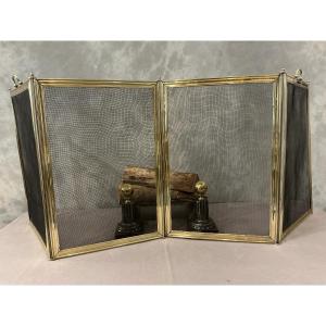 Antique Brass Fireplace Screen From The 19th Century