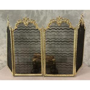 Antique 19th-century Louis XV Period Brass And Bronze Fireplace Screen