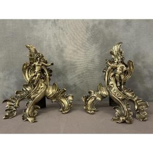 Small 19th-century Bronze Andirons In The Louis XV Style