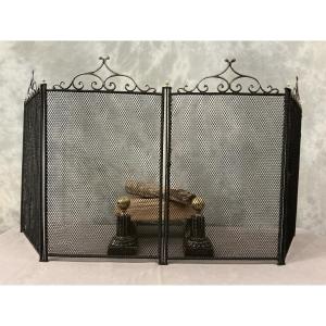 Antique Blackened Iron Fireplace Screen From The 19th Century