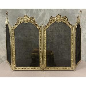 Antique Pressed Brass Fireplace Screen From The 19th Century 