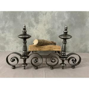 Pair Of Early 19th-century Wrought Iron Andirons 