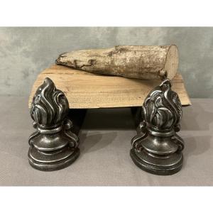 Small Antique Cast Iron Andirons From The 19th Century 