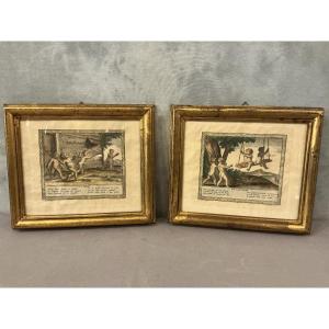 Pair Of 18th-century Engravings Framed In Giltwood