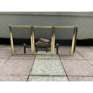 Large Antique Brass Fireplace Screen From The 19th Century 