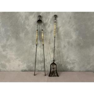 A 19th-century Iron And Brass Fireplace Shovel And Tongs Set 