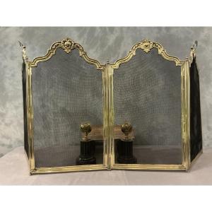 Antique Brass Fireplace Screen From The 19th Century 