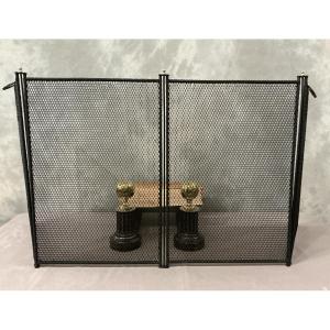 Antique Blackened Iron Fireplace Screen From The 19th Century 