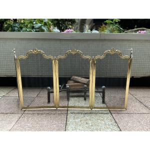 Large Antique Brass Fireplace Screen From The 19th Century