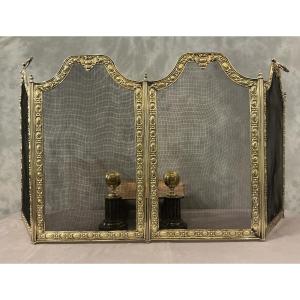 Antique Pressed Brass Fireplace Screen From The 19th Century