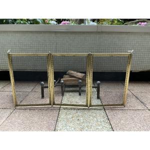 Antique 19th-century Brass Fireplace Screen In The Louis XVI Style
