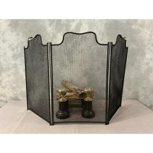 Antique Blackened Iron Fireplace Screen From The 19th Century