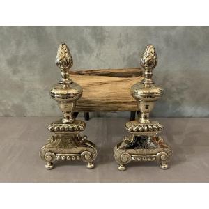 Pair Of Antique Bronze/brass Andirons From The 17th Century 