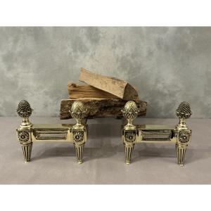 Pair Of Louis XVI Bronze Andirons From The 18th Century With Pine Cones 