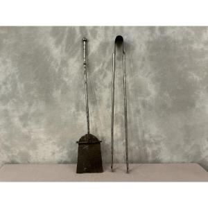 Large Set Of 18th-century Wrought Iron Shovel And Tongs 