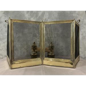 Antique Brass Fireplace Screen In The Louis XVI Style, Dating From The 19th Century 