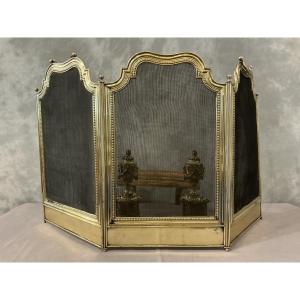 Small Antique Brass Fireplace Screen Dating From The 19th Century In The Louis XVI Style