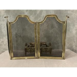 Antique 19th-century Brass Fireplace Screen In The Louis XVI Style