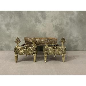 Pair Of Small Bronze And Brass Andirons From The 18th Century Louis XVI Period