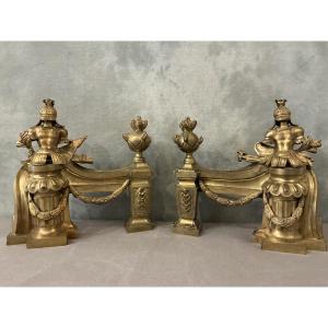 Pair Of Antique Gilt Bronze Andirons From The 18th Century 