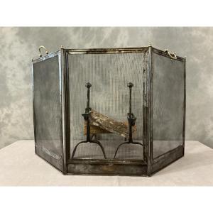 Small Antique Iron Fireplace Screen From The 19th Century 