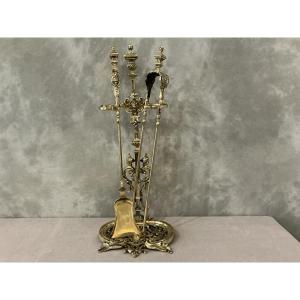 Complete Antique Bronze Fireplace Set From The 19th Century 