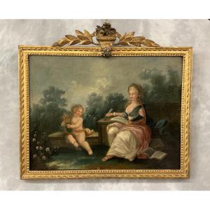 Louis XVI Period Painting Above A Door, 18th Century 