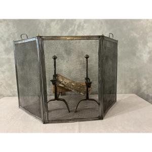 Small Antique Iron Fireplace Screen From The 19th Century 
