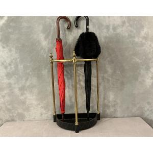 Antique 19th-century Brass And Cast Iron Umbrella Stand, Semi-circular Shape 