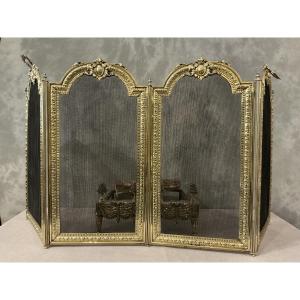 Antique Pressed Brass Fireplace Screen From The 19th Century