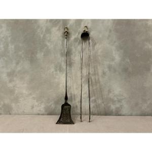 A 19th-century Iron And Bronze Shovel And Tongs Set