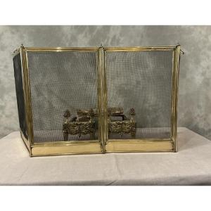 Antique Brass Fireplace Screen From The 19th Century, Charles X Period 