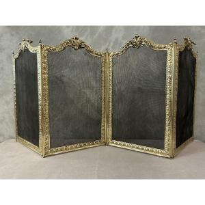 Antique Pressed Brass Fireplace Screen From The 19th Century