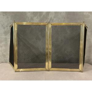 Antique Brass Fireplace Screen From The 19th Century 