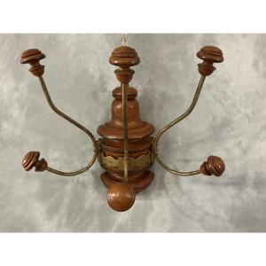 Coat Rack, Three Wooden And Gilded Iron Hooks, Circa 1900