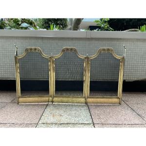 Large Antique Brass Fireplace Screen Dating From The 19th Century In The Louis XVI Style