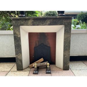 Decorative Faux Marble Painted Wood Mantel From The Late 19th Century