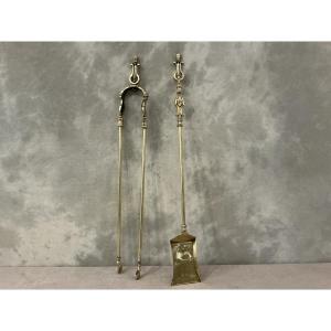 Set Of 19th Century Brass Shovel And Tongs