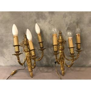 Louis XVI Wall Pair Of Napoleon III Gilt Bronze