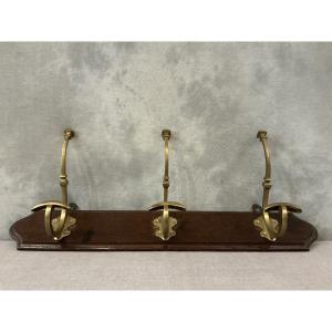 19th Century Brass Coat Hooks On Wood