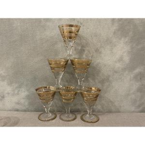Set Of 8 Gold-rimmed Port Glasses Circa 1930