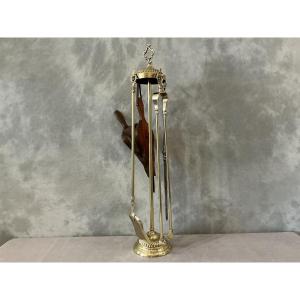 Antique Late 19th C. 4-piece Brass Mantelpiece Set